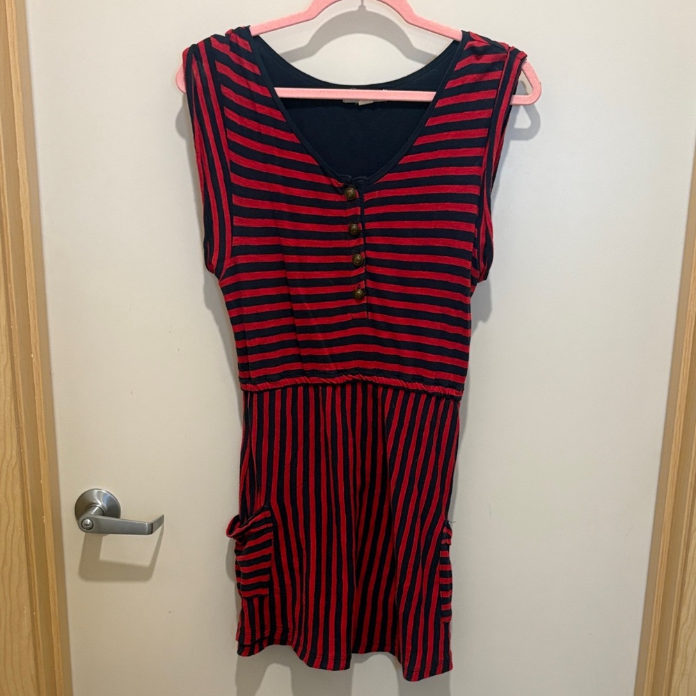 Red and Navy Striped Sleeveless Dress